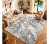 Livabliss San Francisco-Abstract Blue Grey Yellow Modern Marble Living Dining Bedroom Rug 160 X 213 Cm Easy Care, Non Shedding