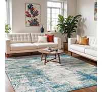 Livabliss San Francisco-Abstract Blue Grey Yellow Modern Marble Living Dining Bedroom Rug 200 X 275 Cm Easy Care, Non Shedding