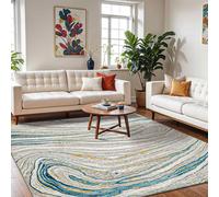Livabliss San Francisco-Modern Pink Grey Yellow Blue Green Graphic Living Dining Rug in Teal | Size: 200 cm x 275 cm Livabliss Teal 200 cm x 275 cm