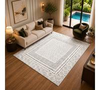 Livabliss Square Bahar-Geometric Grey Beige Global Living Dining Bedroom Rug 160 X 160 Cm Easy Care, Non Shedding