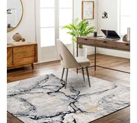 Livabliss Square Jolie-Abstract Grey Blue Ivory Brown Modern Marble Living Dining Bedroom Rug 200 X 200 Cm Easy Care, Non Shedding