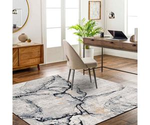 Livabliss Square Jolie-Abstract Grey Blue Ivory Brown Modern Marble Living Dining Bedroom Rug 200 X 200 Cm Easy Care, Non Shedding