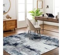 Livabliss Square Wanderlust-Abstract Blue Grey Black Modern Marble Living Dining Bedroom Rug 200 X 200 Cm Easy Care, Non Shedding