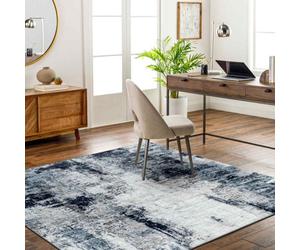 Livabliss Square Wanderlust-Abstract Blue Grey Black Modern Marble Living Dining Bedroom Rug 200 X 200 Cm Easy Care, Non Shedding
