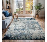 Livabliss Sunderland-Abstract Blue Grey Modern Marble Living Dining Bedroom Rug in Navy | Size: 160 cm diameter Livabliss Navy 160 cm diameter