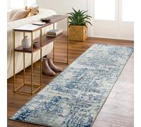 Livabliss Sunderland Abstract Blue Grey Modern Marble Runner Rug 80 X 220 Cm Easy Care, Ideal For Hallway Or Beside The Bed