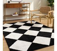 Livabliss Tivoli-Washable Black Cream Modern High Pile Diamond Pattern Living Dining Bedroom Rug 200 X 275 Cm Easy Care, Non Shedding
