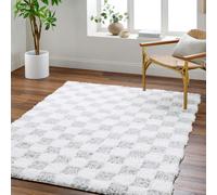 Livabliss Urban Shag-Modern Ivory Grey Checkered Soft Plush Pile Rug - 200 x 290 cm