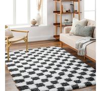 Livabliss Urban Shag-Modern White Black Checkered Soft Plush Pile Rug - 160 x 220 cm