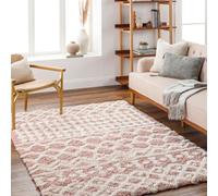 Livabliss Urban Shaggy-Geometric Pink White Soft Plush Pile Living Bedroom Rug 160 X 220 Cm Easy Care, Non Shedding