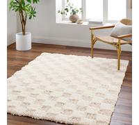 Livabliss Urban Shaggy-Modern Cream Beige Checkered Soft Plush Pile Living Bedroom Rug 200 X 290 Cm Easy Care, Non Shedding