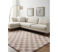 Livabliss Urban Shaggy-Modern Ivory Pink Checkered Soft Plush Pile Living Bedroom Rug 160 X 220 Cm Easy Care, Non Shedding