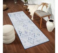 Livabliss Vintage Oriental Boho Blue Ines Runner Rug 80 X 220 Cm - Easy Care, Non Shedding, Ideal For Hallway Or Beside The Bed