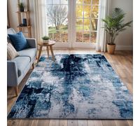 Livabliss Wanderlust-Abstract Blue Grey Black Modern Marble Living Dining Bedroom Rug in Dark Blue | Size: 160 cm x 220 cm Livabliss Dark Blue 160 cm x 220 cm