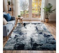 Livabliss Wanderlust-Abstract Blue Grey Black Modern Marble Living Dining Bedroom Rug in Navy | Size: 60 cm x 90 cm Livabliss Navy 60 cm x 90 cm