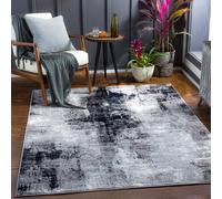 Livabliss Wanderlust-Abstract Blue Grey Black Modern Marble Living Dining Bedroom Rug | Size: 140 cm x 200 cm Livabliss Black 140 cm x 200 cm