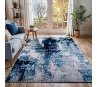 Livabliss Wanderlust-Abstract Blue Grey Cream Modern Marble Living Dining Bedroom Rug 200 X 275 Cm Easy Care, Non Shedding