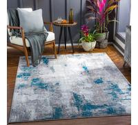 Livabliss Wanderlust-Abstract Grey Blue Ivory Modern Marble Living Dining Bedroom Rug 200 X 275 Cm Easy Care, Non Shedding