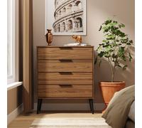 Livara Ready Assembled Bergen 4 Drawer Chest - Walnut Effect