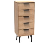Livara Ready Assembled Bergen 5 Drawer Tallboy - Oak Effect