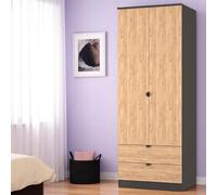 Livara Ready Assembled Canmore 2 Door Wardrobe - Black Oak