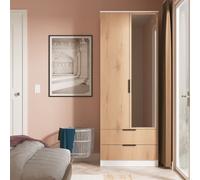 Crowndale Java 2 Door 2 Drawer Slatt Effect and White Tall Mirrored Wardrobe Ready Assembled - Slatt Effect & White - Wilko