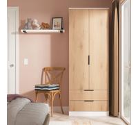 Crowndale Java 2 Door 2 Drawer Slatt Effect and White Tall Wardrobe Ready Assembled - Slatt Effect & White - Wilko