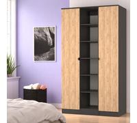 Livara ReadyAssembled Canmore 2 Door Shelf Wardrobe-BlackOak