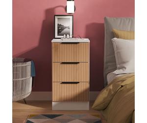 Livara ReadyAssembled Tofino 3 Drawer Bedside Table-WhiteOak