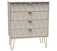 Welcome Furniture Ready Assembled Diamond 4 Drawer Chest In Kashmir Matt, Cream