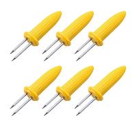 LIVASH 6 Pieces of Corn Rack Corn on the Cob Stainless Steel Corn Rack Fork Skewers with Silicone Handle