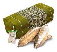 livasia block yoga cushion square-cut - 7x13x5″ - Meditation cushion kapok, Rectangular bolster support cushion, Yoga Pilates accessory neck cushion, Thai cushion firm hand made (Green/Elephants)