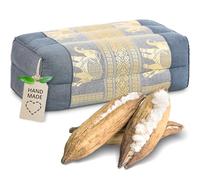 livasia block yoga cushion square-cut Thai silk - 7x13x5″ - Meditation cushion kapok, Rectangular bolster, Yoga Pilates accessory neck cushion, Thai cushion hand made (Grey/Elephants, Silk)