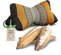 livasia neck support cushion bone shape - Ø 6x13″ - Neck Pillow, Sofa Reading cushion kapok, for garden balcony, Travel cushion hand made (Black/Orange)
