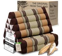 livasia Thai cushion with 2 seat rests - 47x20x3.1″ - Triangle cushion with seat cushion, Wedge cushion, kapok, Back support cushion, folding, Thai mat, folding, Hand made (Brown)
