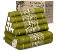 livasia Thai cushion with 2 seat rests - 47x20x3.1″ - Triangle wedge cushion with seat pads, Kapok, Back support, Thai mat folding, Hand made (Green/Elephants)