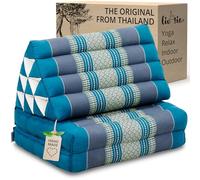 livasia Thai cushion with 2 seat rests - 47x20x3.1″ - Triangle wedge cushion with seat pads, Kapok, Back support, Thai mat folding, Hand made (Light Blue)