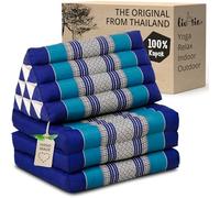 livasia Thai cushion with 3 seat rests - 69x20x3.1″ - Triangle cushion with folding mattress, Wedge cushion, kapok, Back support cushion, folding, Thai mat, folding, Hand made (Blue)