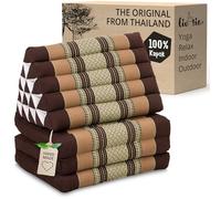livasia Thai cushion with 3 seat rests - 73x22x3.1″ - extra high, Triangle cushion with folding mattress, Kapok, Jumbo back support cushion, Thai mat, folding, Hand made (Brown)
