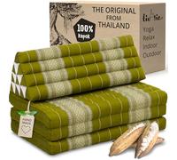 livasia Thai cushion with 3 seat rests for couples - 75x31x3.1″ - XXL, Triangle cushion with folding mattress, Extra wide, kapok, Back support cushion, Thai mat, folding (Green)