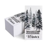 Livcoz 100 PCS Welcome Winter Pine Tree Disposable Paper Napkins, Snowy Forest Farmhouse Bathroom Hand Towels Decorative Dinner Guest Napkin, Christmas Kitchen Dinning Table Party Decor 8 x 4 Inches