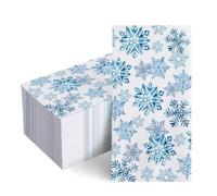 Livcoz 100 PCS Winter Blue Snowflake Disposable Paper Napkins, Christmas Snow Bathroom Hand Towels Decorative Dinner Guest Napkin, Seasonal Kitchen Dinning Table Party Decor 8 x 4 Inches