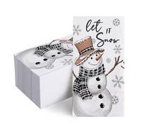 Livcoz 100 PCS Winter Snowman Disposable Paper Napkins, Let It Snow Snowflake Bathroom Hand Towels Decorative Dinner Guest Napkin, Christmas Seasonal Kitchen Dinning Table Party Decor 8 x 4 Inches