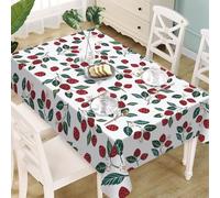 Livcoz Strawberry Rectangle Tablecloth 60 x 84 Inches, Cute Fruit Floral Pastoral Decorative Dining Table Cloth, Spring Summer Dinner Tablecover Picnic Party Decoration