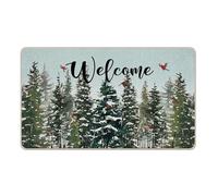 Livcoz Welcome Winter Forest Front Door Mat, Snowy Pine Tree Cardinal Birds Decorative Doormat Non-Slip Floor Entryway Rug, Christmas Seasonal Indoor Outdoor Home Kitchen Decoration 17x29 Inches