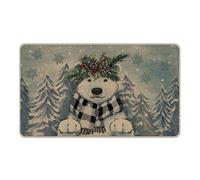 Livcoz Winter Polar Bear Welcome Front Door Mat, Snowy Pine Tree Snowflake Decorative Doormat Non-Slip Floor Entryway Rug, Christmas Seasonal Indoor Outdoor Home Kitchen Decoration 17x29 Inches