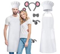 Livdouyu Chef's Hat Apron, Ratatouille Costume Chef Costume Adjustable Apron and Chef Hat Bib Apron Men Women White Cooking Apron for Kitchen Restaurant, White, 33*23*2.5CM