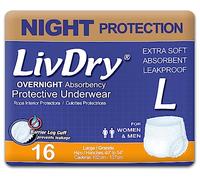 LivDry Adult Diapers Large Incontinence Underwear, Overnight, Leak Protection, 16-Pack