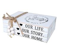 LIVDUCOT Wood Decorative Books Stack Rustic Home Decor Stack White Wooden Books for Modern Home Decor,Shelf,Mantle or Tray This is Us Our Life Our Story Our Home 7X 5.5X 2.5'