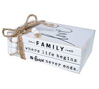 LIVDUCOT Wooden Decorative Books Stack for Coffee Table Faux Book Stack for Decoration Love Family Where Life Begins Modern Farmhouse Decor White Book Decor for Shelf 7X 5.5X 2.5'